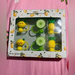 Fruit-Themed Straw Topper Set - Green and Yellow